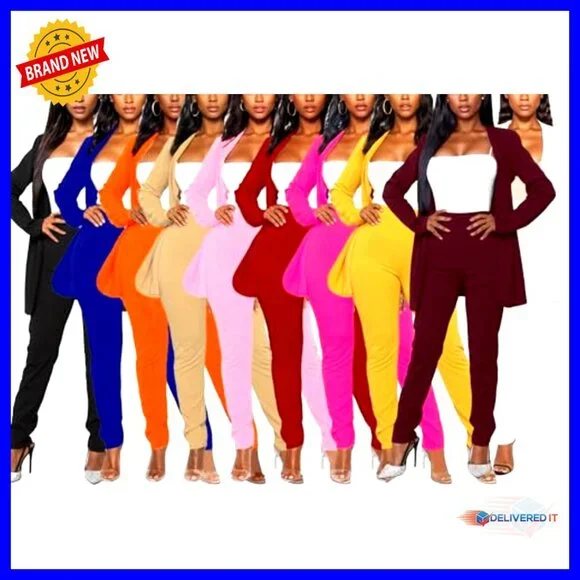 Women's 2-Piece Suit Set Long Sleeve Blazer and Pencil Pants Business Casual - Picture 6 of 6